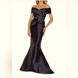 Terani Couture Black Long, Off Shoulder Gown